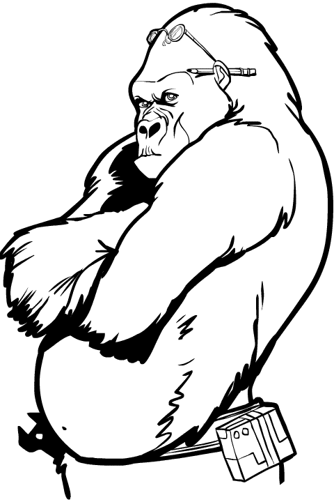 Grumpy gorilla with glasses and tools