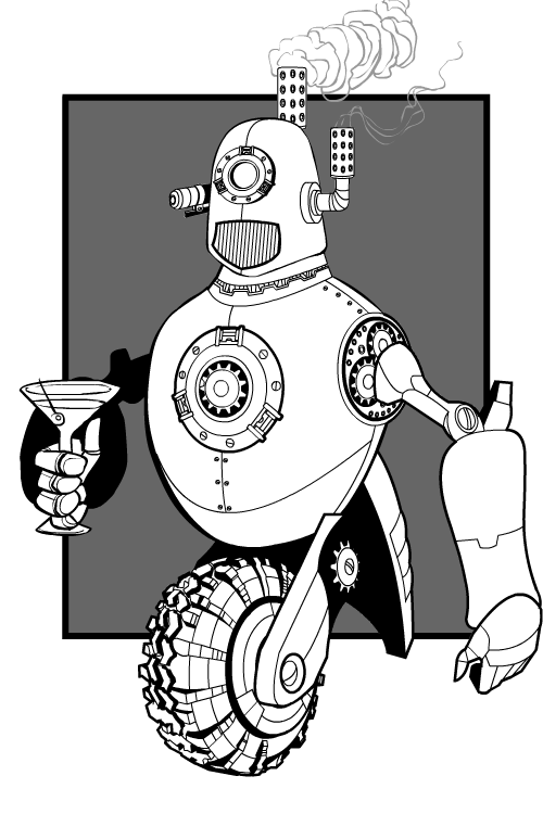 Robot butler holding a martini